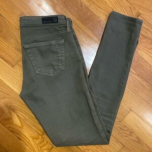 AG Skinny Distressed Olive Green Jeans 25R
